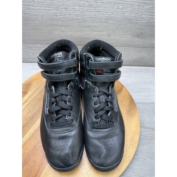 Reebok Classic Hi Top Shoes Aerobic Sneakers Freestyle Black Womens 9 - Picture 3 of 9